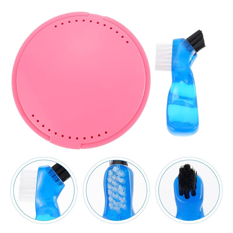 Pink Portable Retainer Case 9x9cm with Cleaning Brush and Tooth Holder Travel Storage - Image 2